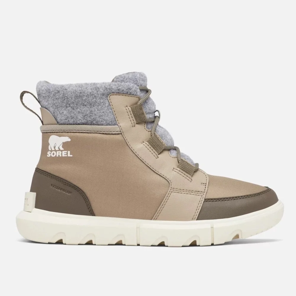 Sorel Explorer Next Carnival Waterproof Boots Womens 7.5 Tan Felt Lined‎ Lace Up